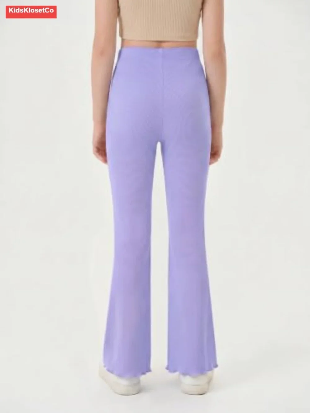 Girls Ribbed Knit Flare Leggings High Waist Bell Bottoms